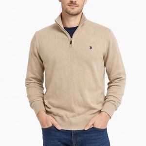U.S. Polo Assn ($220) Quarter Zip Sweater Beige Cotton Knit Pullover
